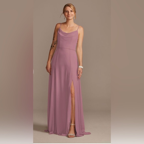 David’s Bridal Cowl Neck Chiffon Bridesmaid Dress - Picture 1 of 6
